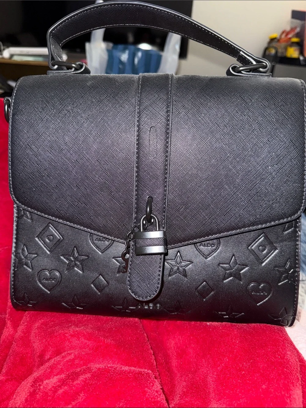 Black Embossed Top-Handle Women’s Bag